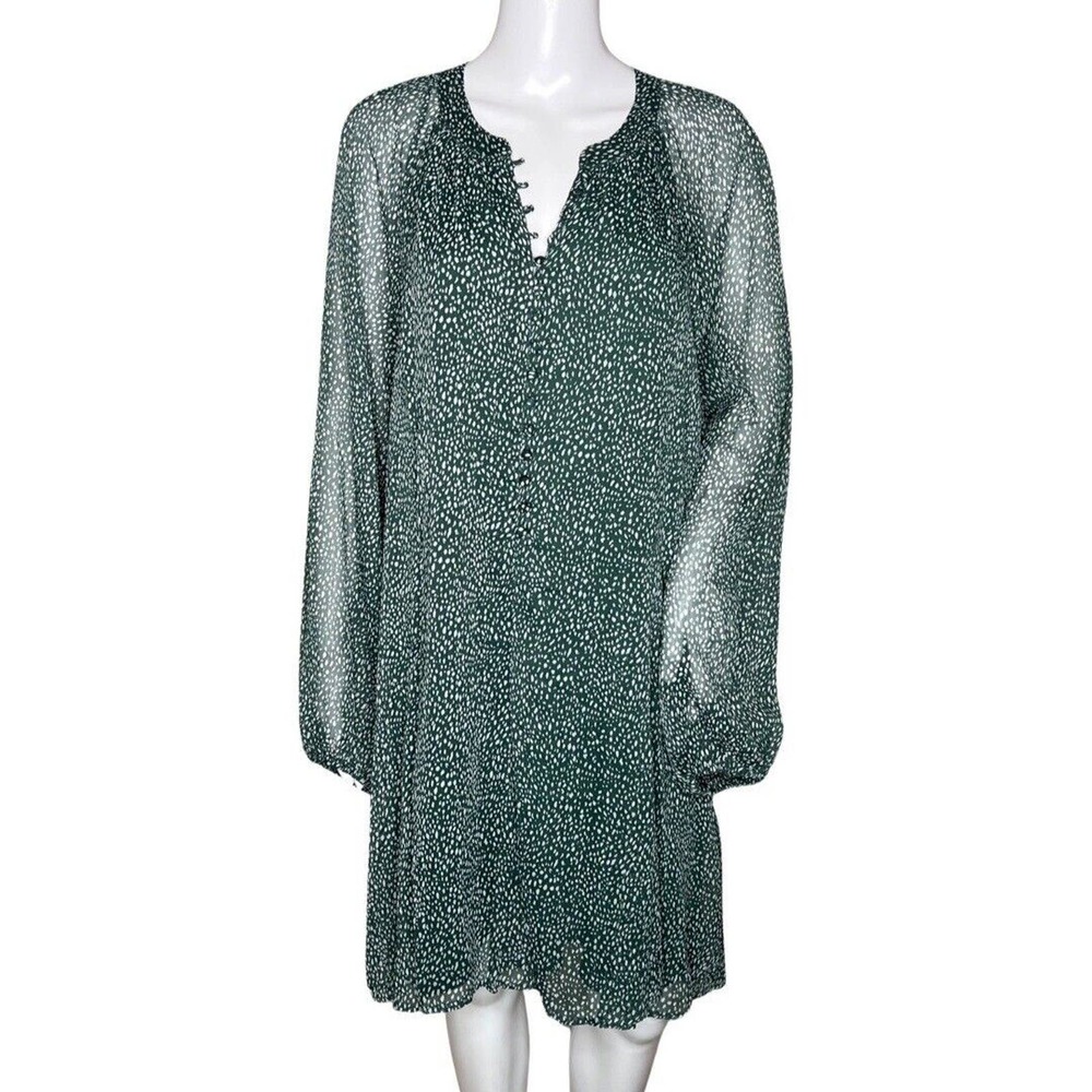 Joie Dress Womens XXL Green White Artic Animal Spot Balloon Sleeve Boho Preppy